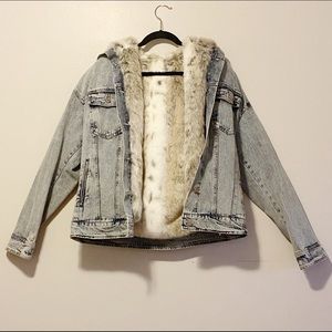 Faux Fur Lined Hooded Jean Jacket